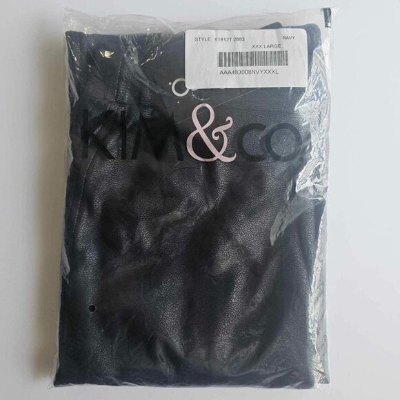 Kim & Co, Women's Faux Leather Knit Comfort Pant with Pockets - Navy. Size: XXXL - Picture 2 of 7